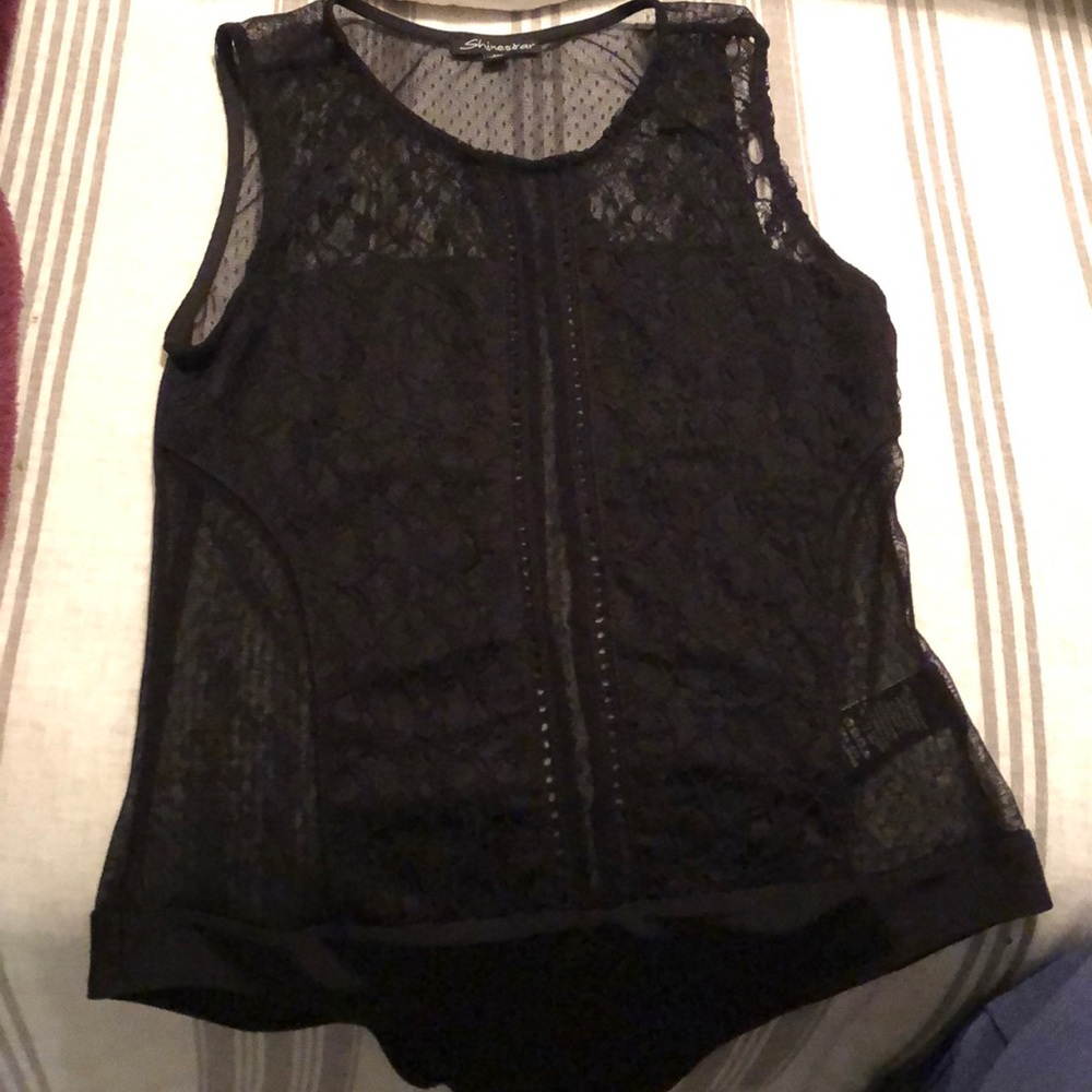 Black detailed thong body suit